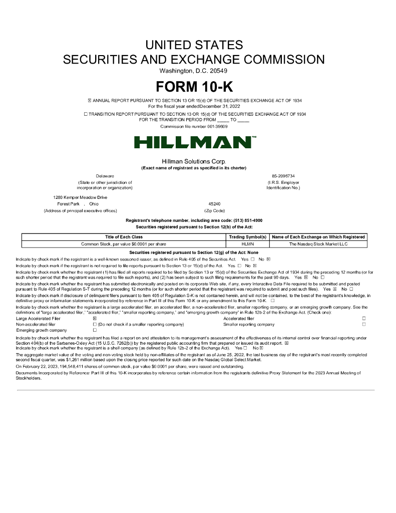 Hillman Solutions Corp.（HLMN）2022财年年度报告（英文版）