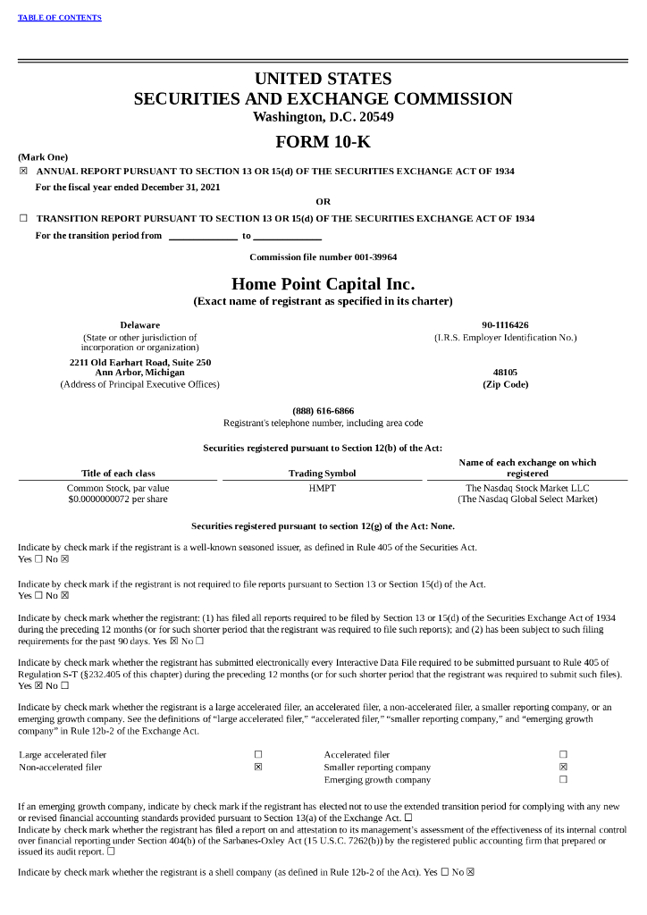 Home Point Capital Inc.（HMPT）2021财年年度报告（英文版）