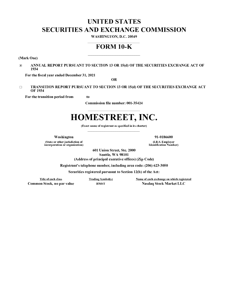 HomeStreet Inc（HMST）2021财年年度报告（英文版）