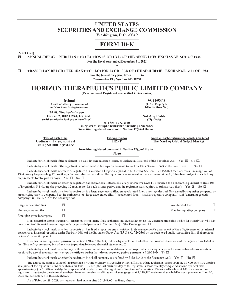 Horizon Pharma Plc（HZNP）2022财年年度报告（英文版）