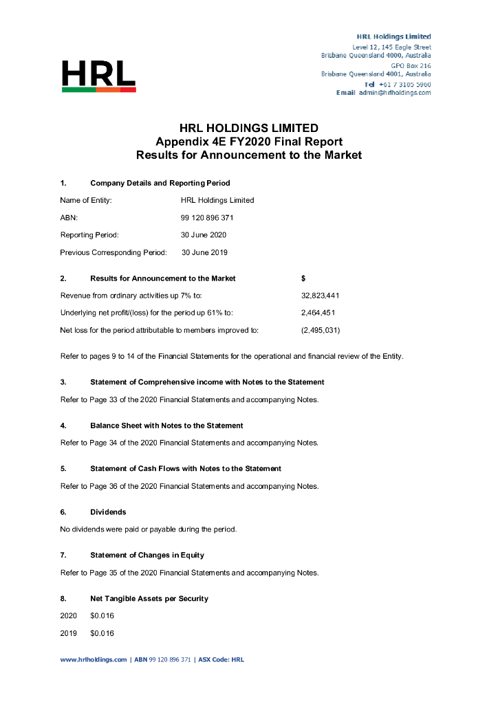 HRL Holdings Limited（HRL）2020财年年度报告（英文版）
