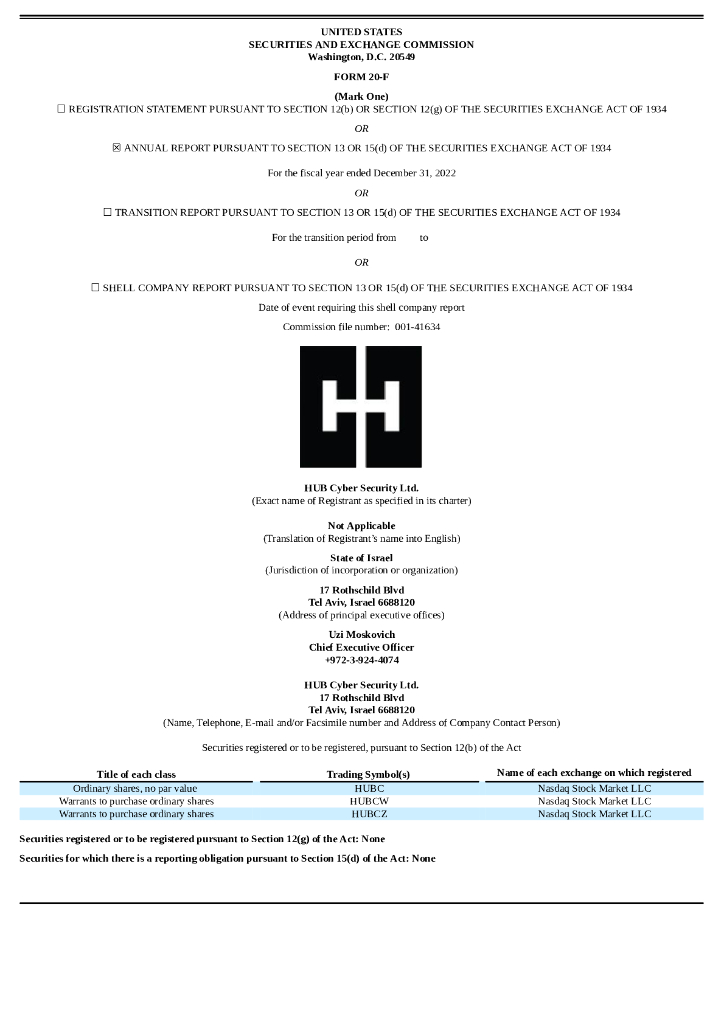 HUB Cyber Security Ltd.（HUBC）2022财年年度报告（英文版）