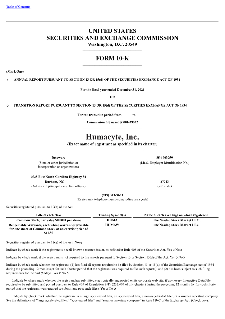 Humacyte,Inc.（HUMA）2021财年年度报告（英文版）