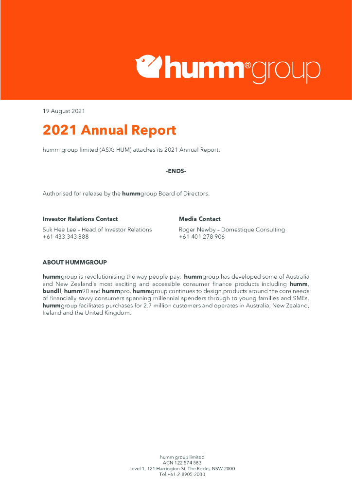 humm group（HUM）2021财年年度报告（英文版）