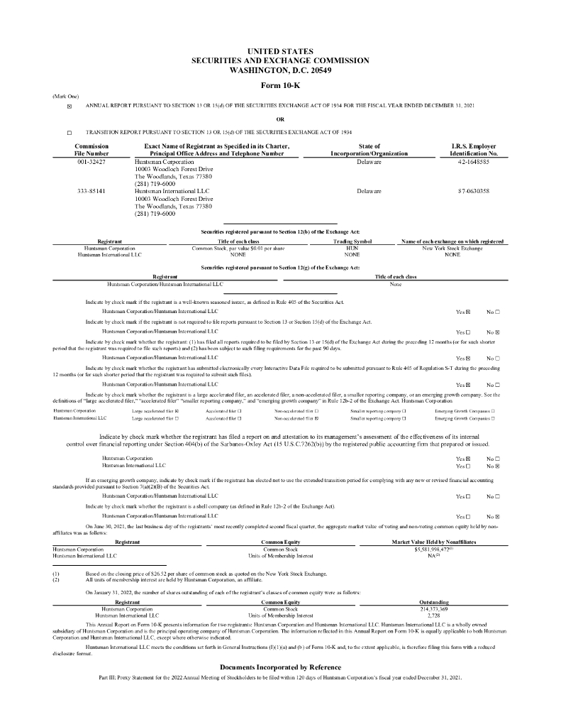 Huntsman Corp.（HUN）2021财年年度报告（英文版）