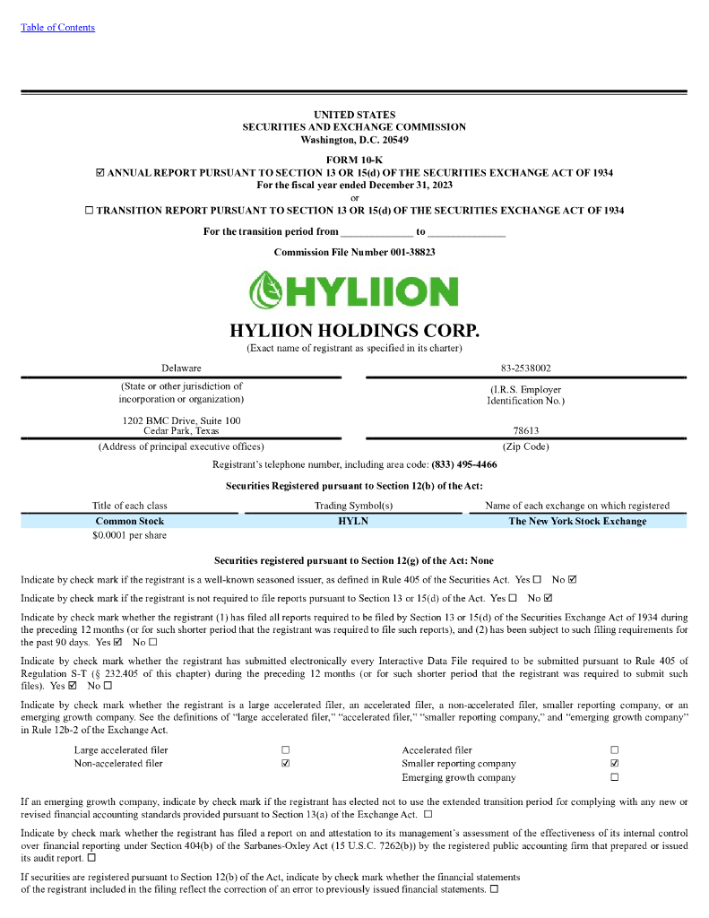 Hyliion Holdings Corp.（HYLN）2023财年年度报告（英文版）