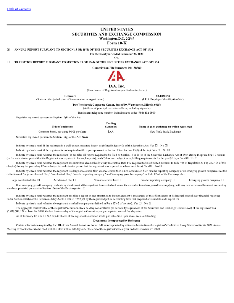 IAA,Inc.（IAA）2020财年年度报告（英文版）