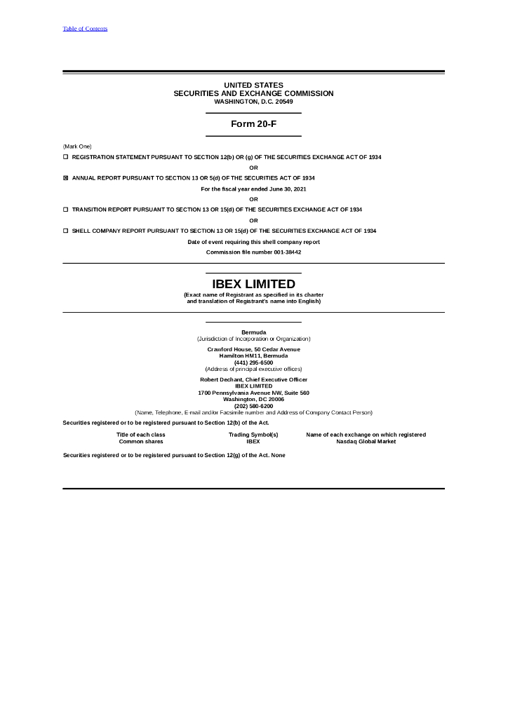 IBEX Limited（IBEX）2021财年年度报告（英文版）