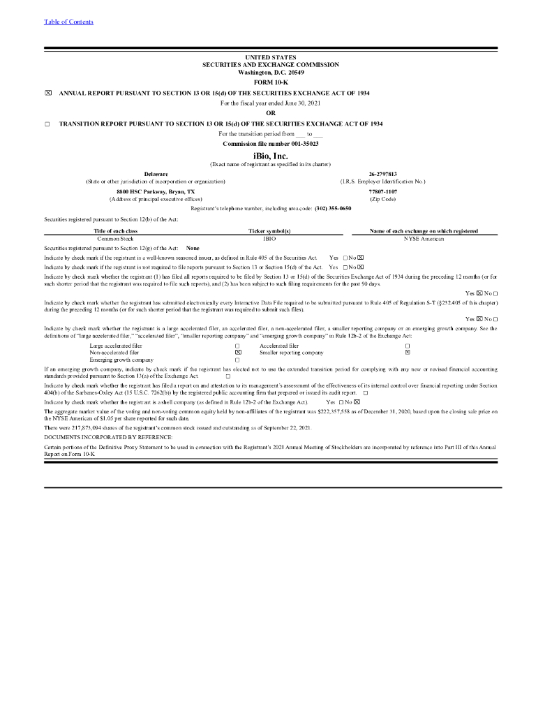 IBIO,Inc.（IBIO）2021财年年度报告（英文版）
