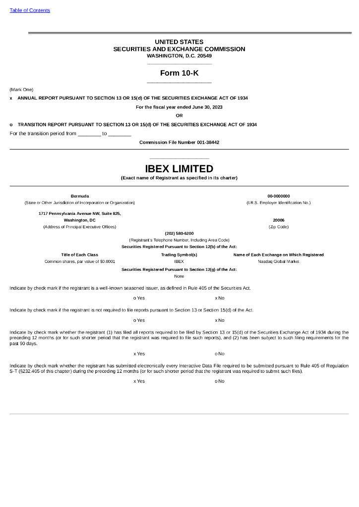 IBEX Limited（IBEX）2023财年年度报告（英文版）