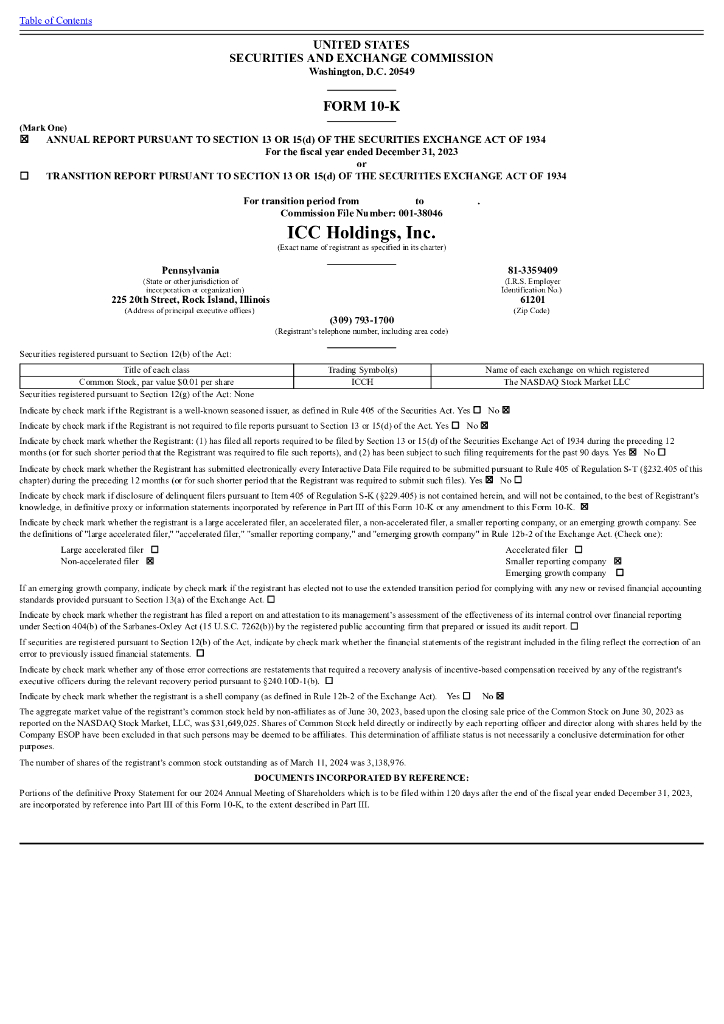 ICC Holdings,Inc.（ICCH）2023财年年度报告（英文版）