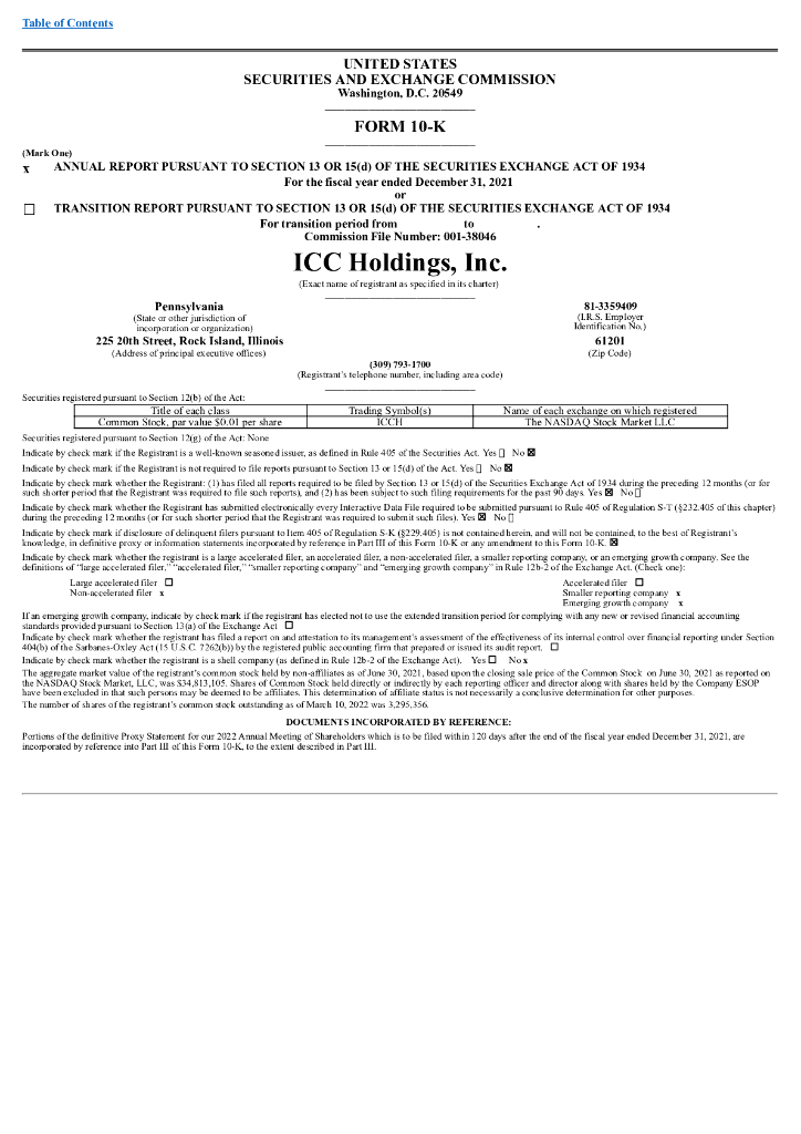 ICC Holdings,Inc.（ICCH）2021财年年度报告（英文版）