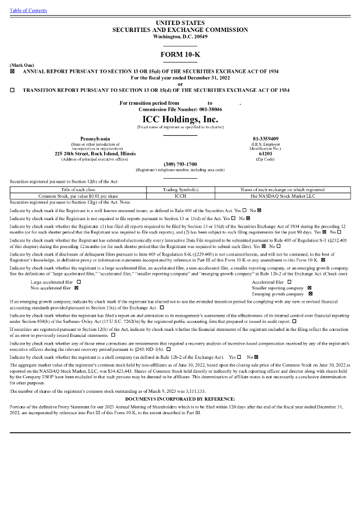 ICC Holdings,Inc.（ICCH）2022财年年度报告（英文版）