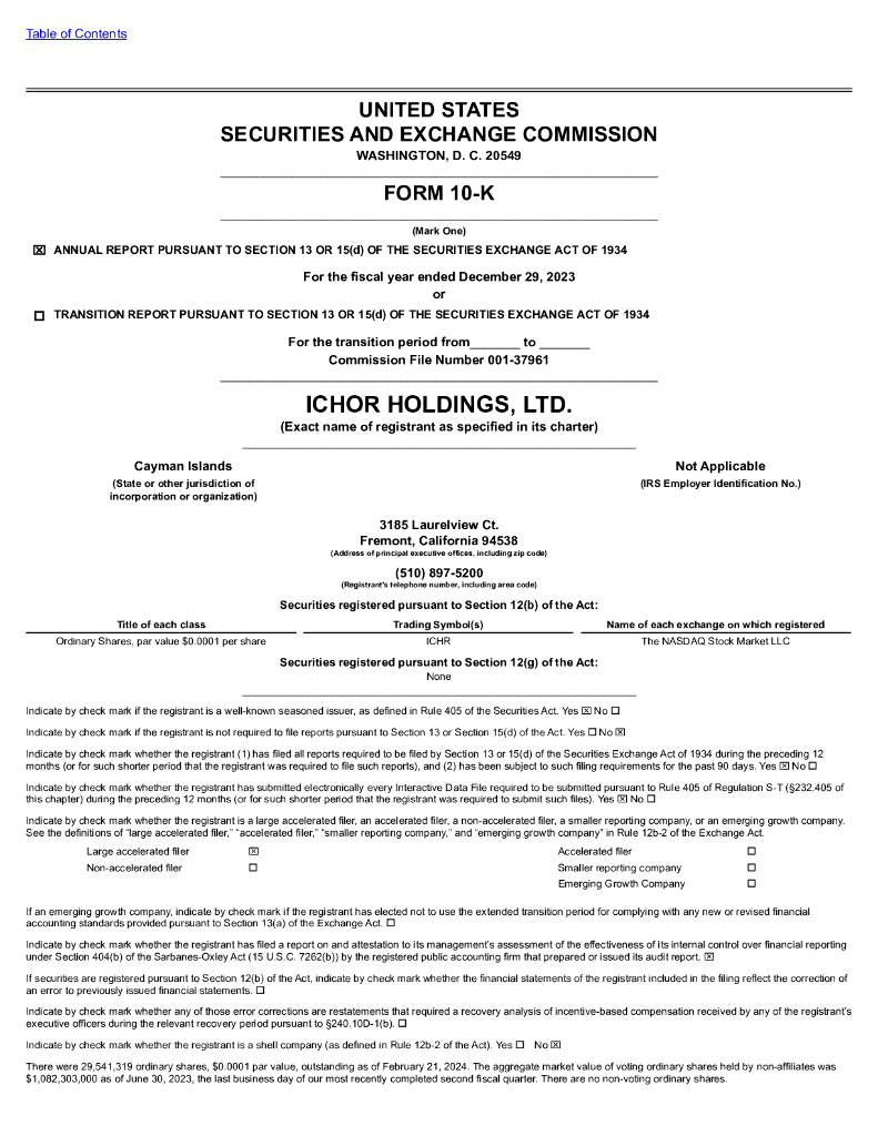 Ichor Holdings Ltd（ICHR）2023财年年度报告（英文版）
