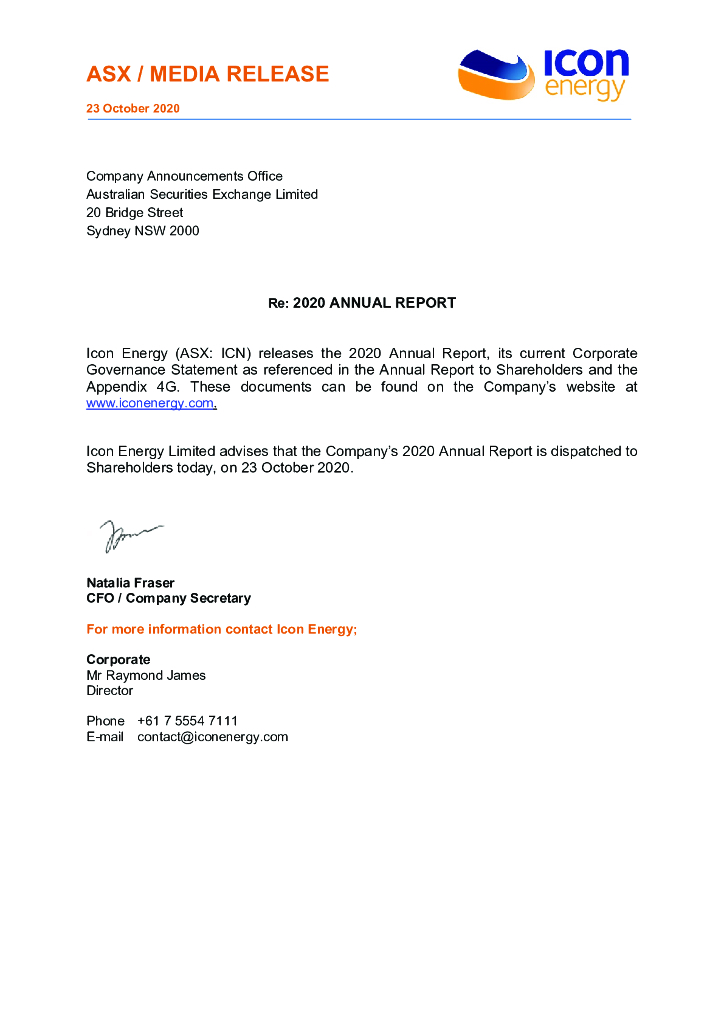 Icon Energy Limited（ICN）2020财年年度报告（英文版）