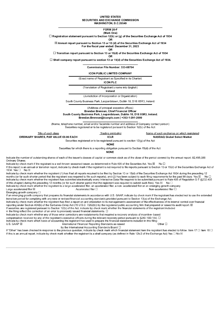ICON plc（ICLR）2023财年年度报告（英文版）