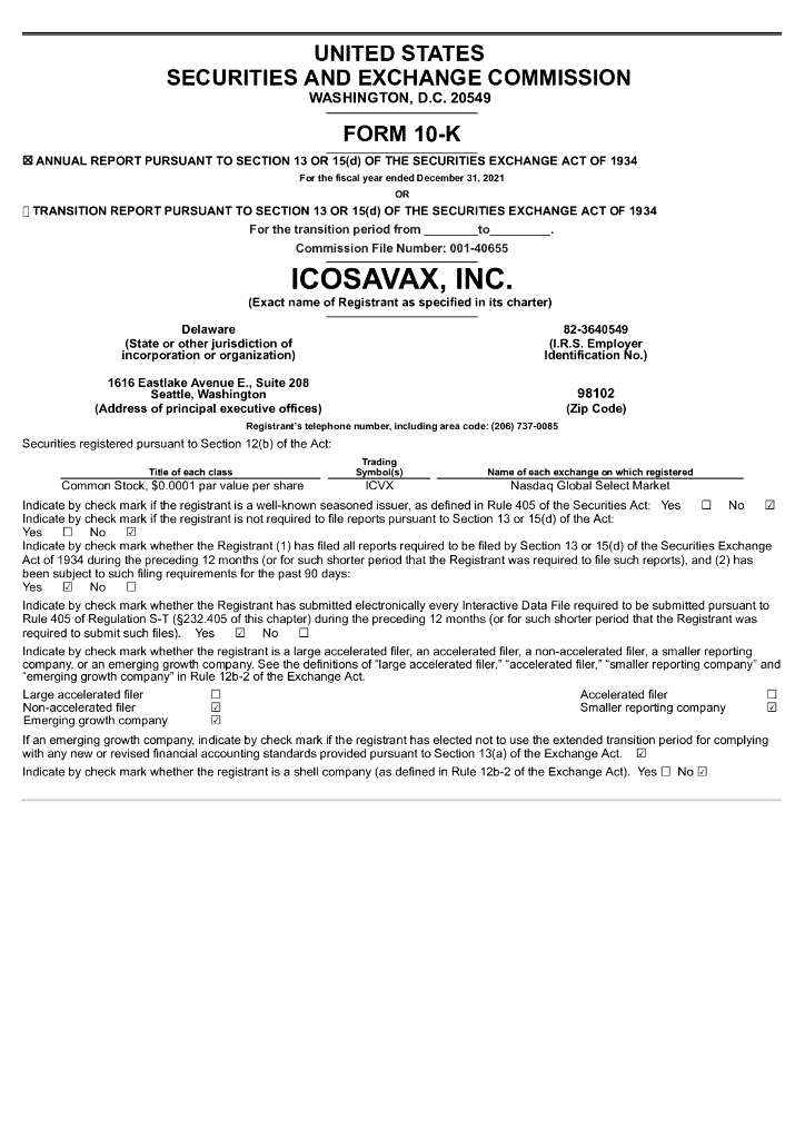 Icosavax,Inc.（ICVX）2021财年年度报告（英文版）