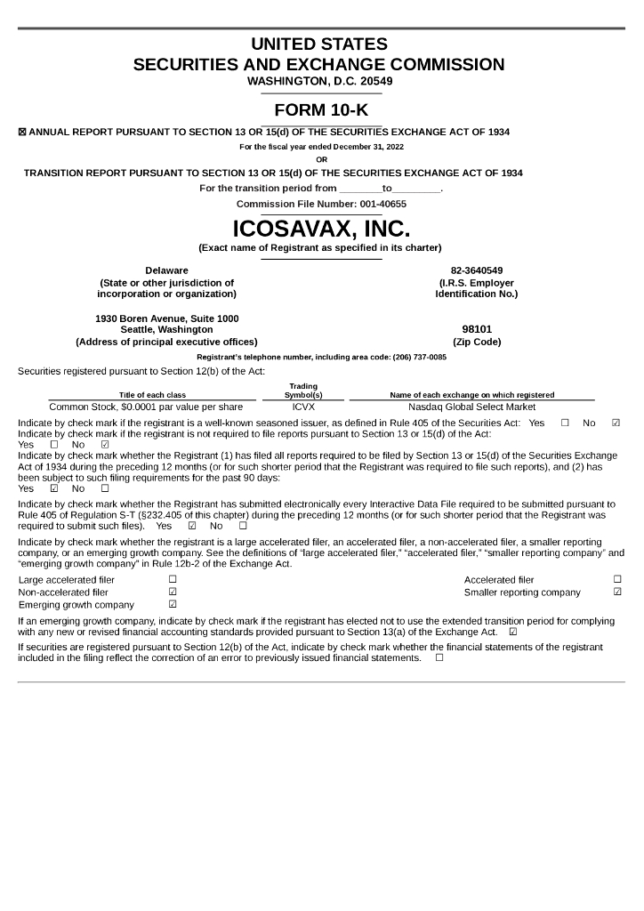 Icosavax,Inc.（ICVX）2022财年年度报告（英文版）