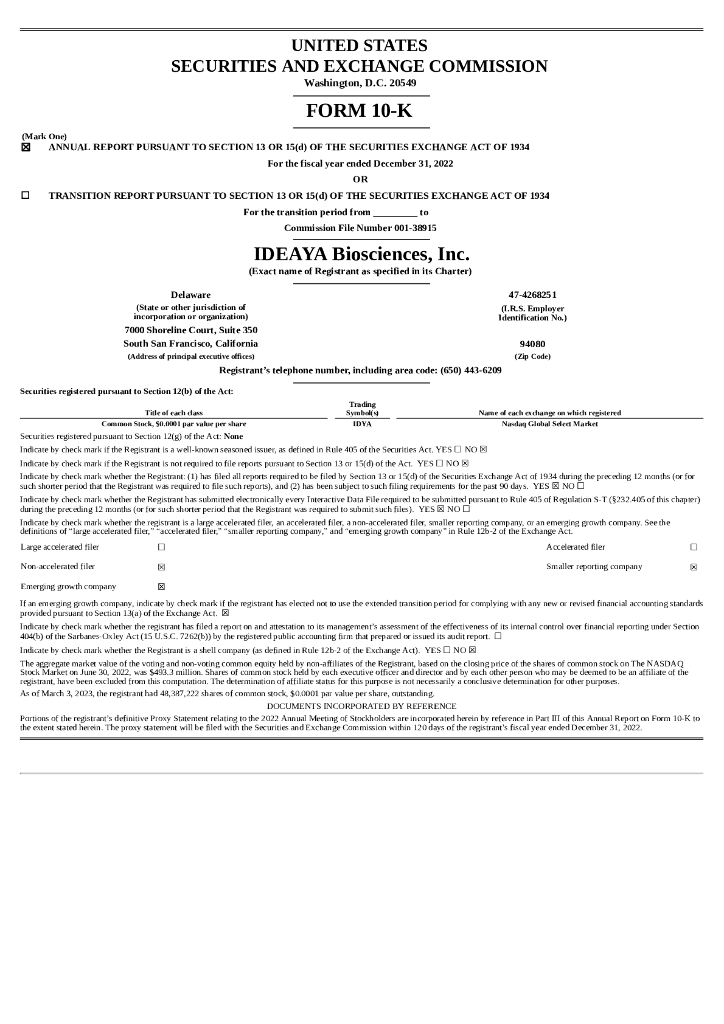 IDEAYA Biosciences,Inc.（IDYA）2022财年年度报告（英文版）