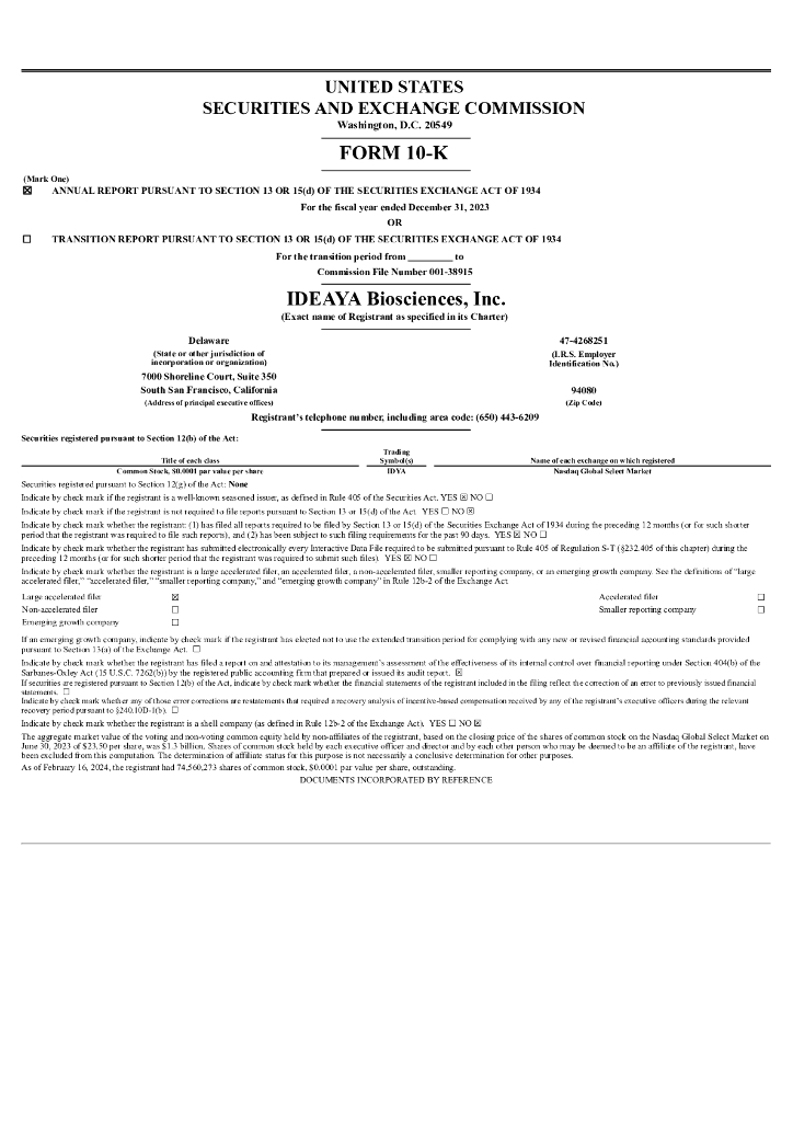 IDEAYA Biosciences,Inc.（IDYA）2023财年年度报告（英文版）