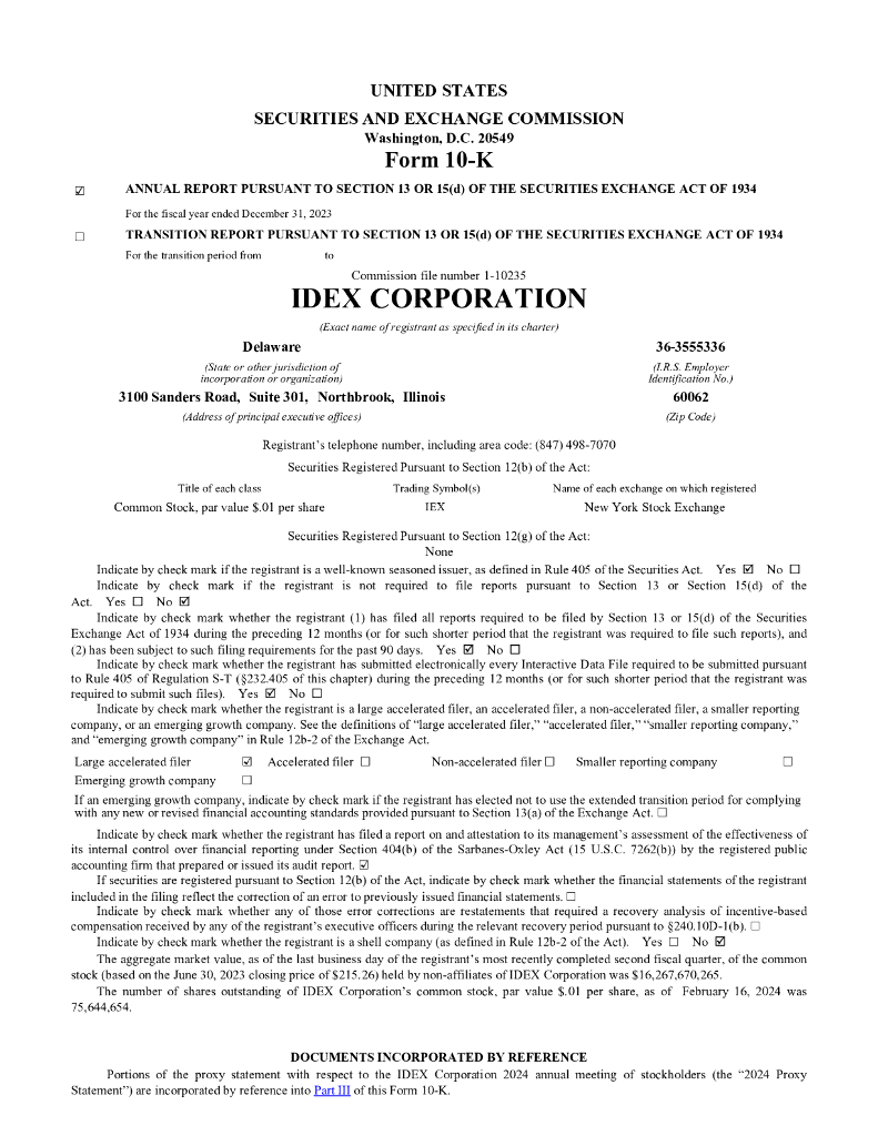 IDEX Corporation（IEX）2023财年年度报告（英文版）