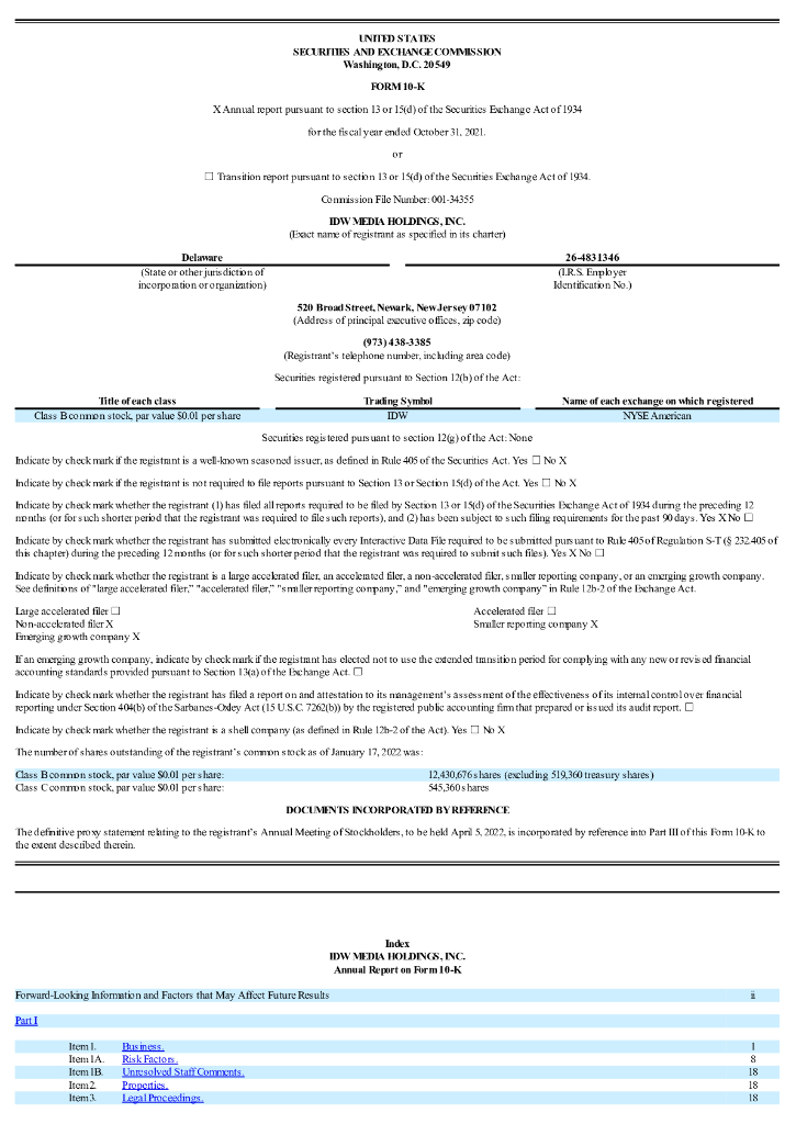 IDW Media Holdings,Inc.（IDWM）2021财年年度报告（英文版）