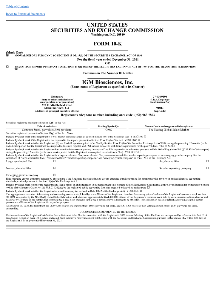 IGM Biosciences,Inc.（IGMS）2021财年年度报告（英文版）