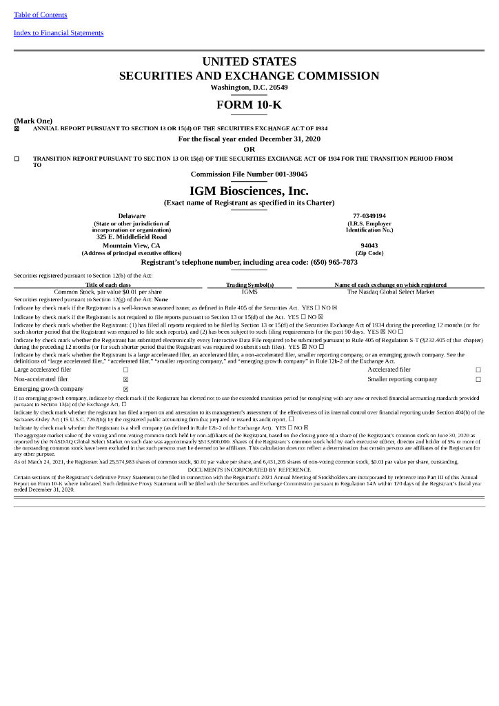IGM Biosciences,Inc.（IGMS）2020财年年度报告（英文版）
