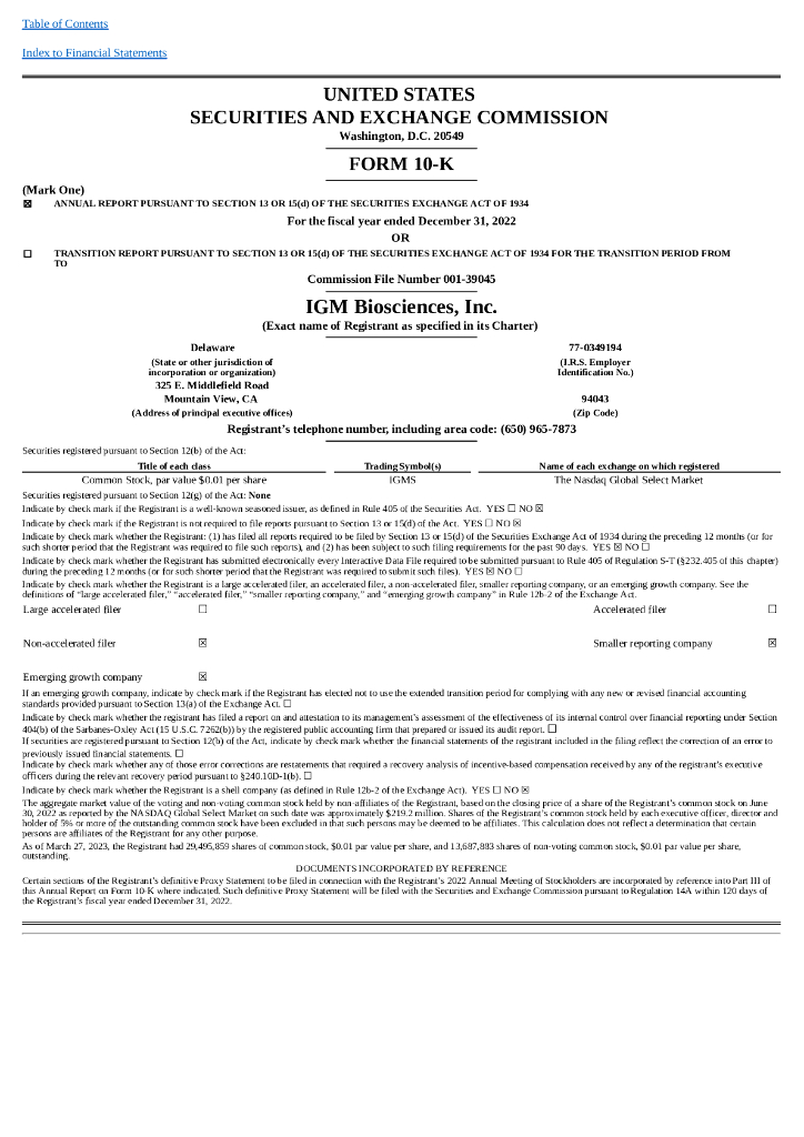 IGM Biosciences,Inc.（IGMS）2022财年年度报告（英文版）