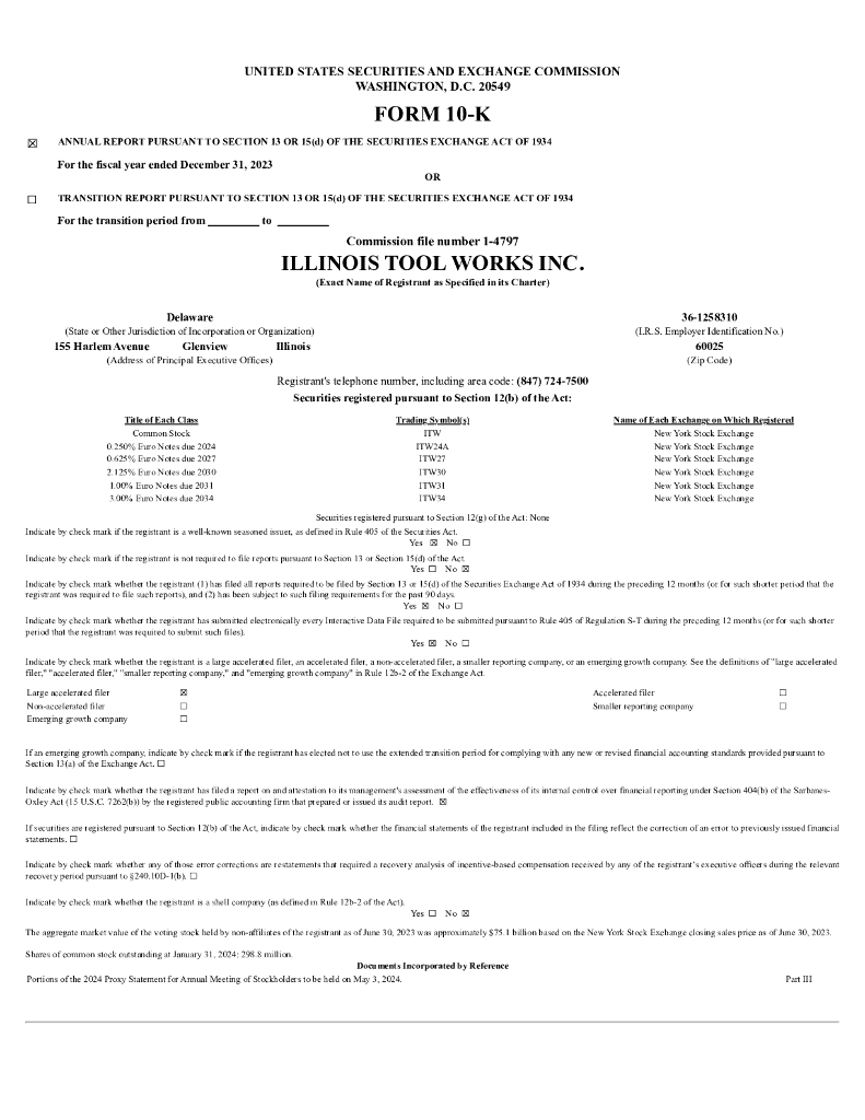 Illinois Tool Works（ITW）2023财年年度报告（英文版）