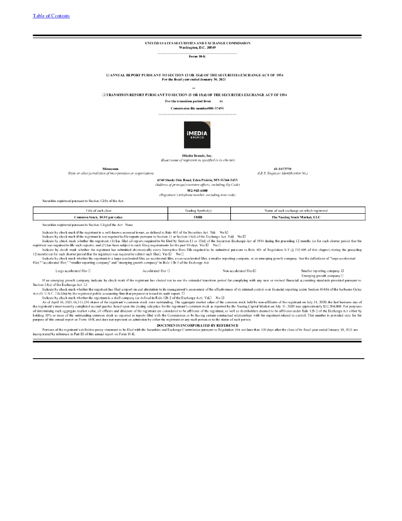 iMedia Brands,Inc.（IMBI）2021财年年度报告（英文版）