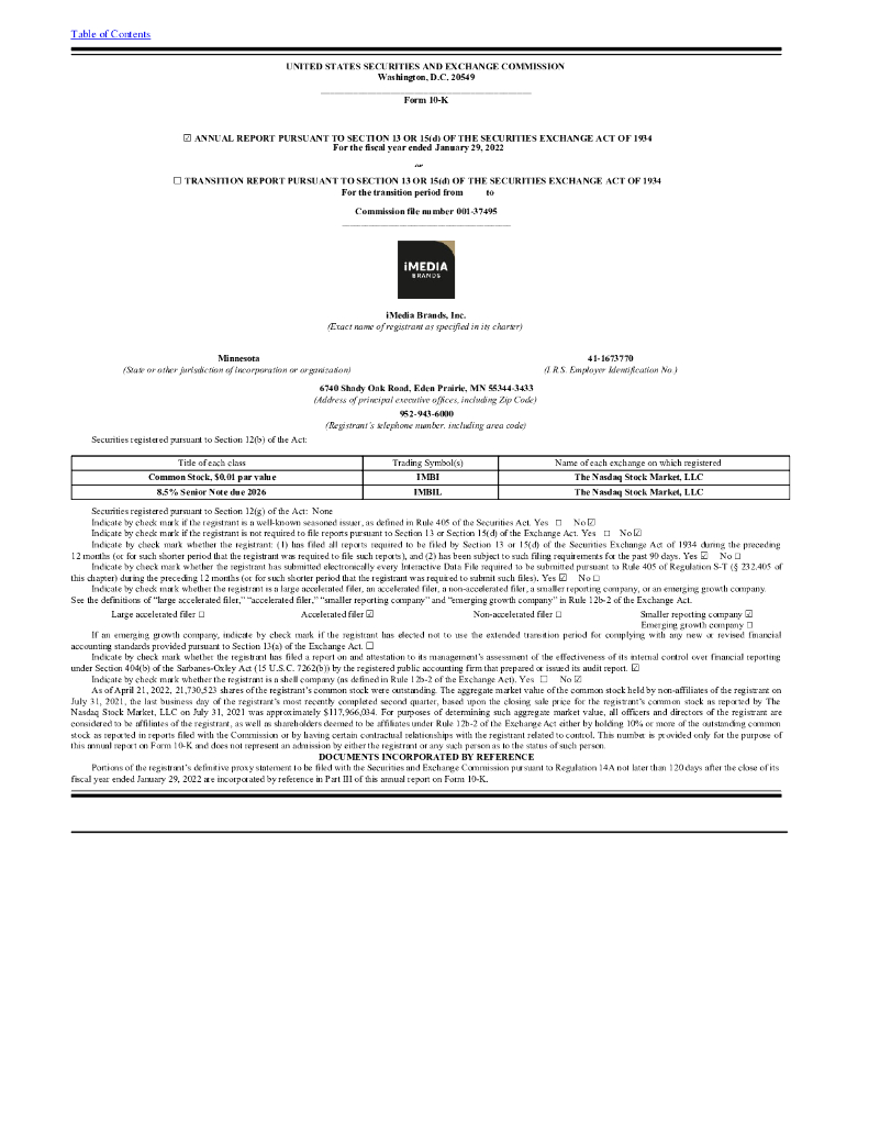 iMedia Brands,Inc.（IMBI）2022财年年度报告（英文版）