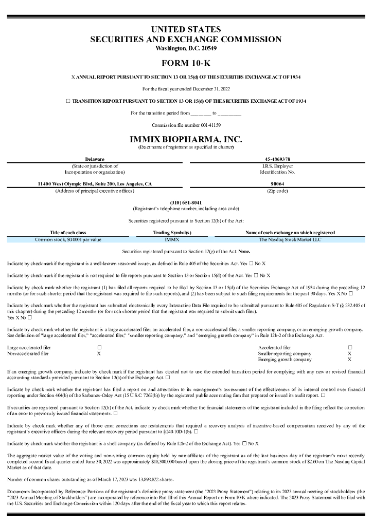 Immix Biopharma,Inc.（IMMX）2022财年年度报告（英文版）