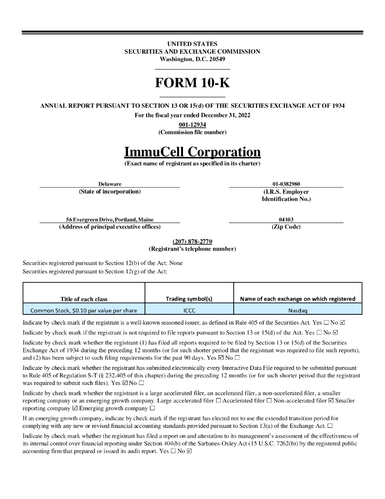 ImmuCell Corporation（ICCC）2022财年年度报告（英文版）