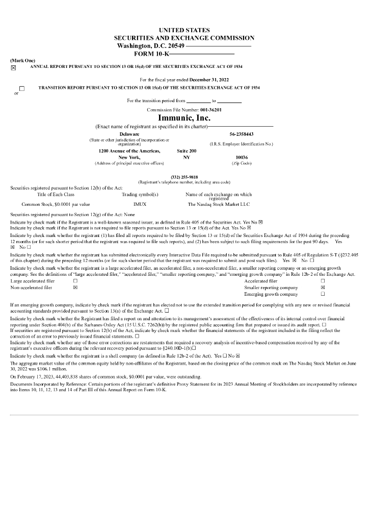 Immunic Inc.（IMUX）2022财年年度报告（英文版）