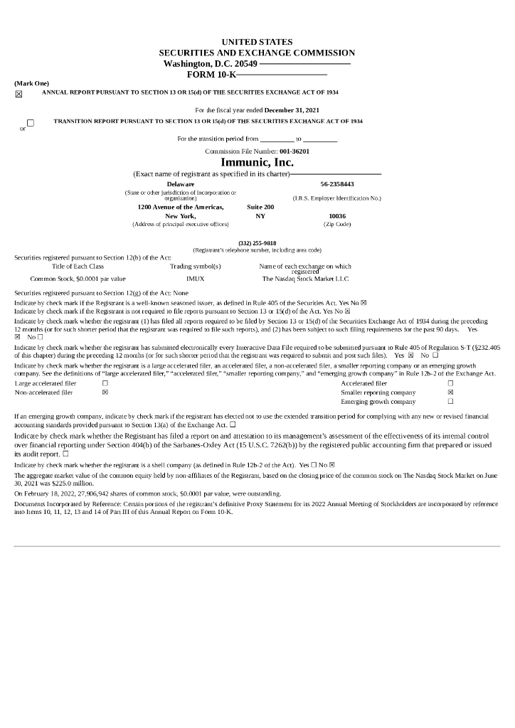 Immunic Inc.（IMUX）2021财年年度报告（英文版）