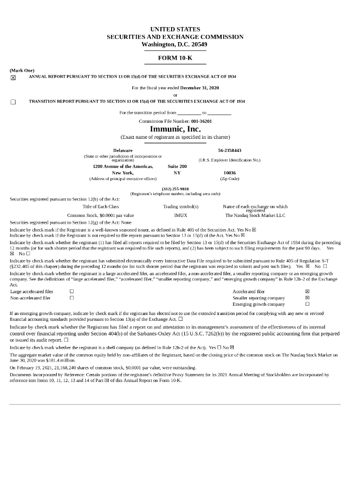 Immunic Inc.（IMUX）2020财年年度报告（英文版）