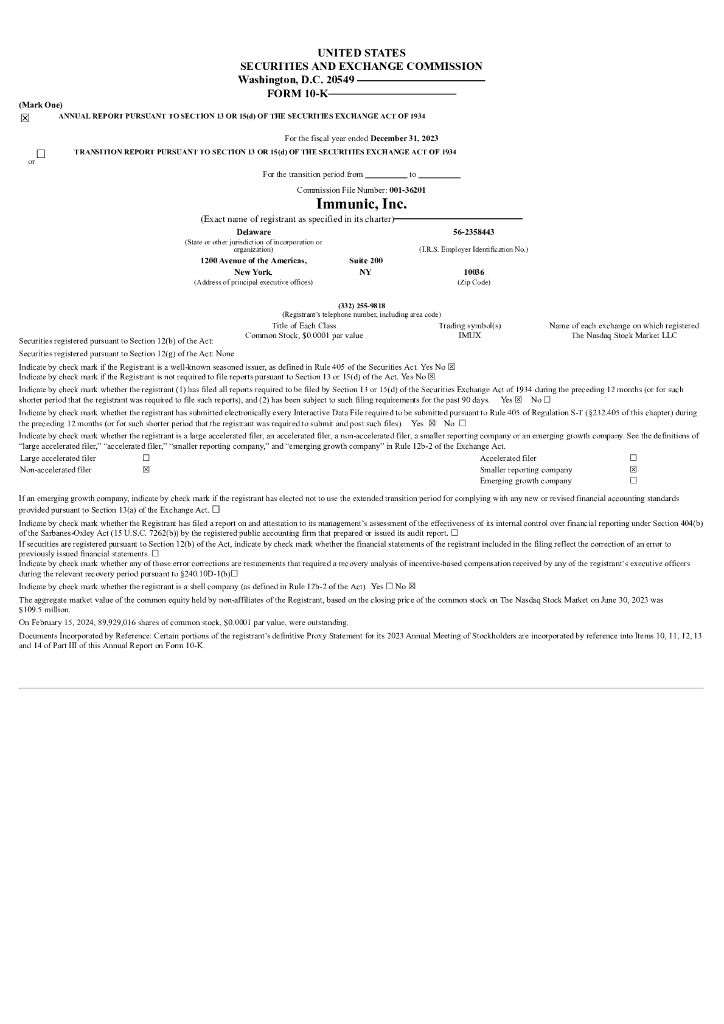 Immunic Inc.（IMUX）2023财年年度报告（英文版）