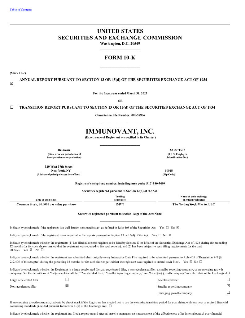 Immunovant,Inc.（IMVT）2023财年年度报告（英文版）