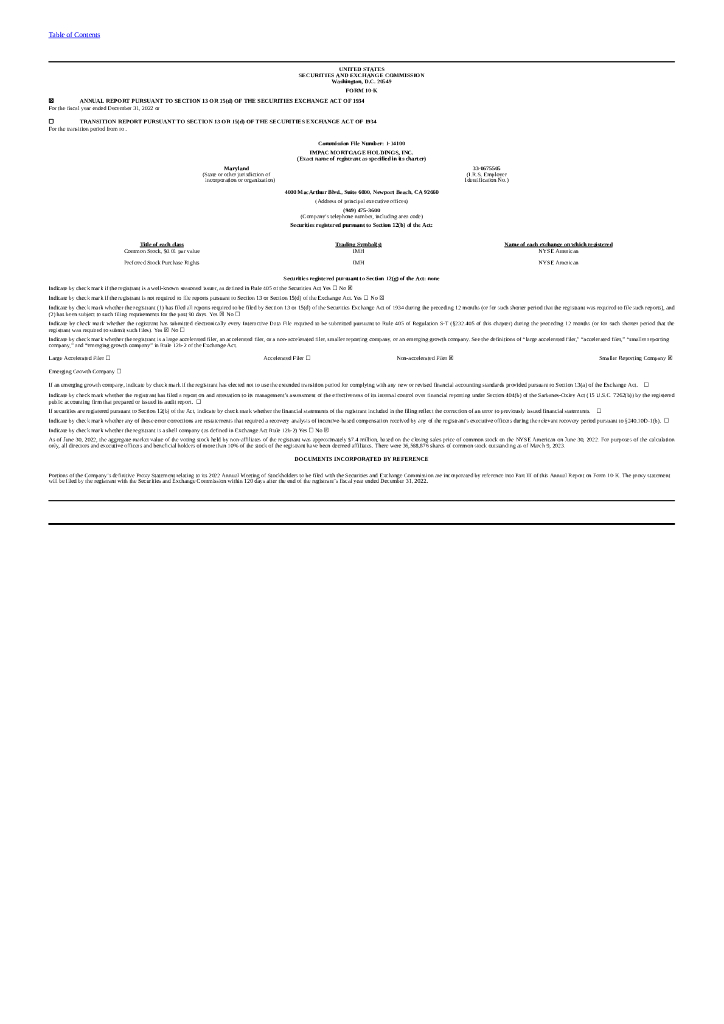 Impac Mortgage Holdings（IMH）2022财年年度报告（英文版）