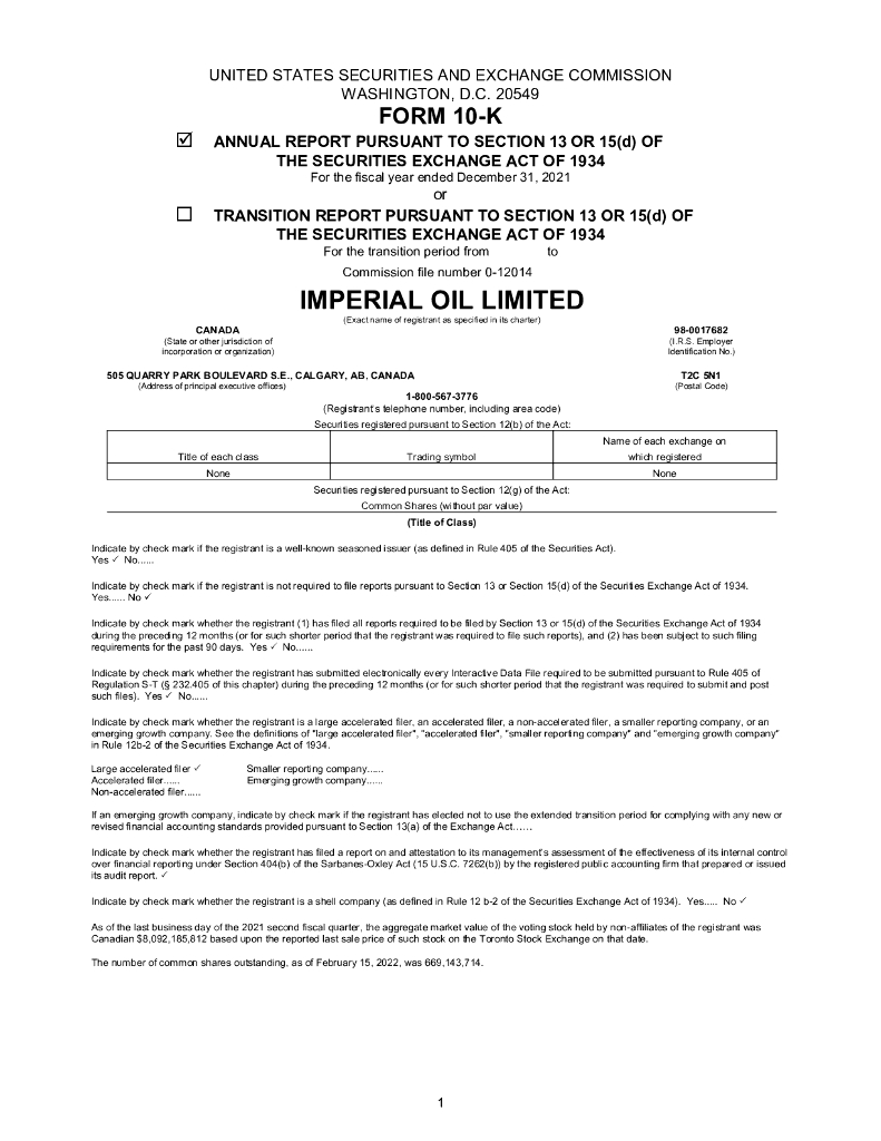 Imperial Oil Limited（IMO）2021财年年度报告（英文版）