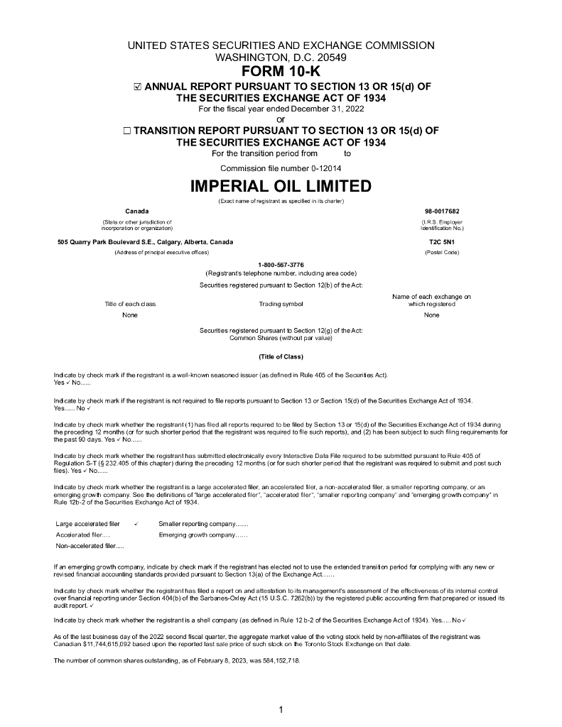 Imperial Oil Limited（IMO）2022财年年度报告（英文版）