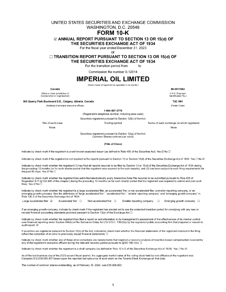 Imperial Oil Limited（IMO）2023财年年度报告（英文版）