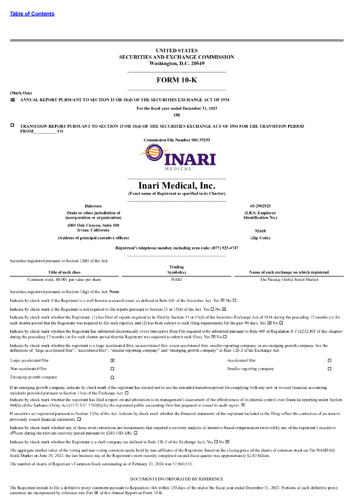 Inari Medical,Inc.（NARI）2023财年年度报告（英文版）