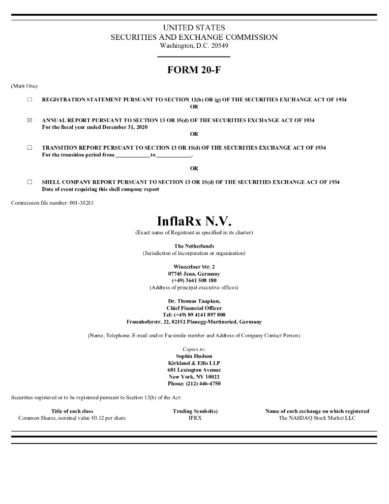 InflaRx N.V.（IFRX）2020财年年度报告（英文版）