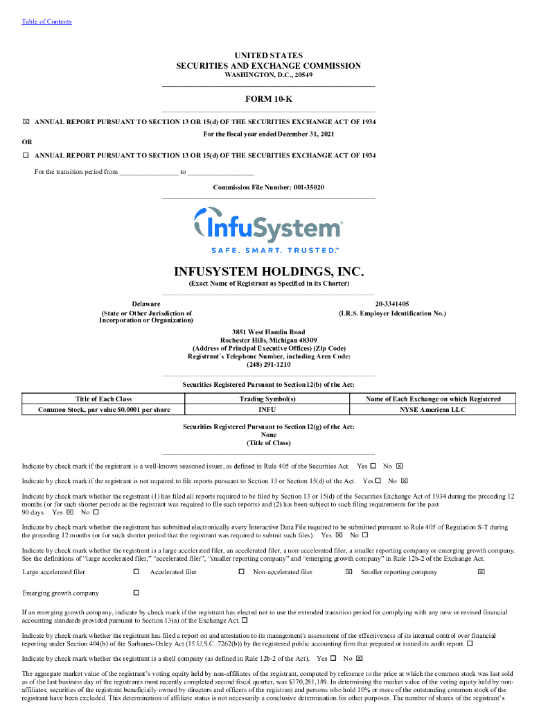 Infusystem Holdings（INFU）2021财年年度报告（英文版）