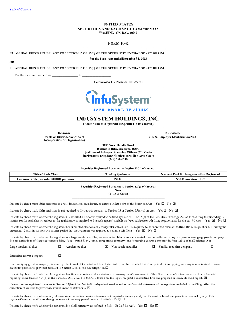 Infusystem Holdings（INFU）2023财年年度报告（英文版）