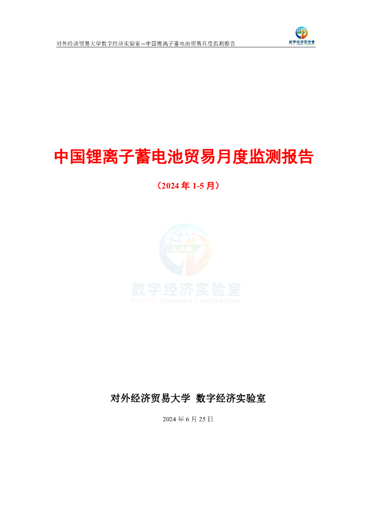 对外经济贸易大学：中国锂离子蓄电池贸易月度监测报告（2024年1-5月）