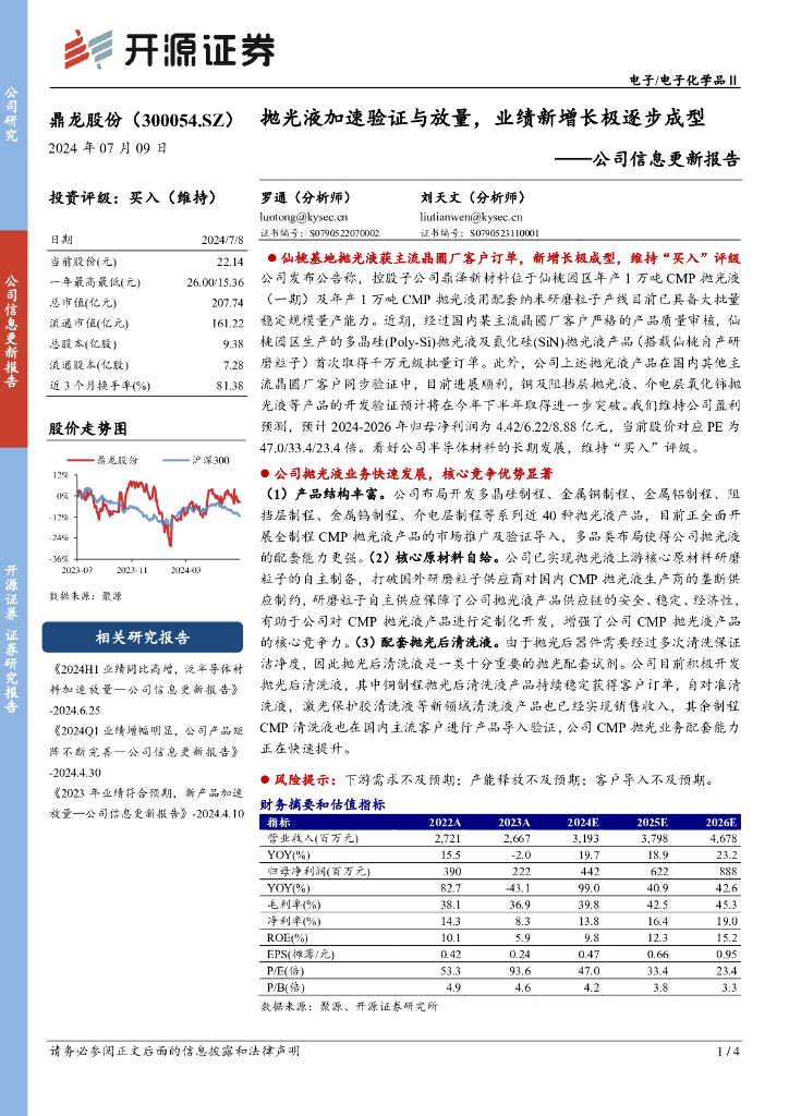 开源证券：鼎龙股份（300054）-公司信息更新报告：抛光液加速验证与放量，业绩新增长极逐步成型