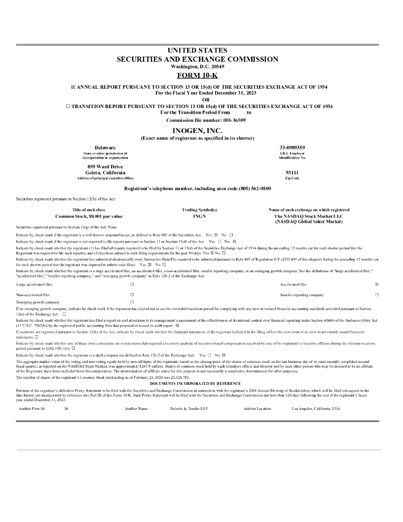 Inogen Inc（INGN）2023财年年度报告（英文版）